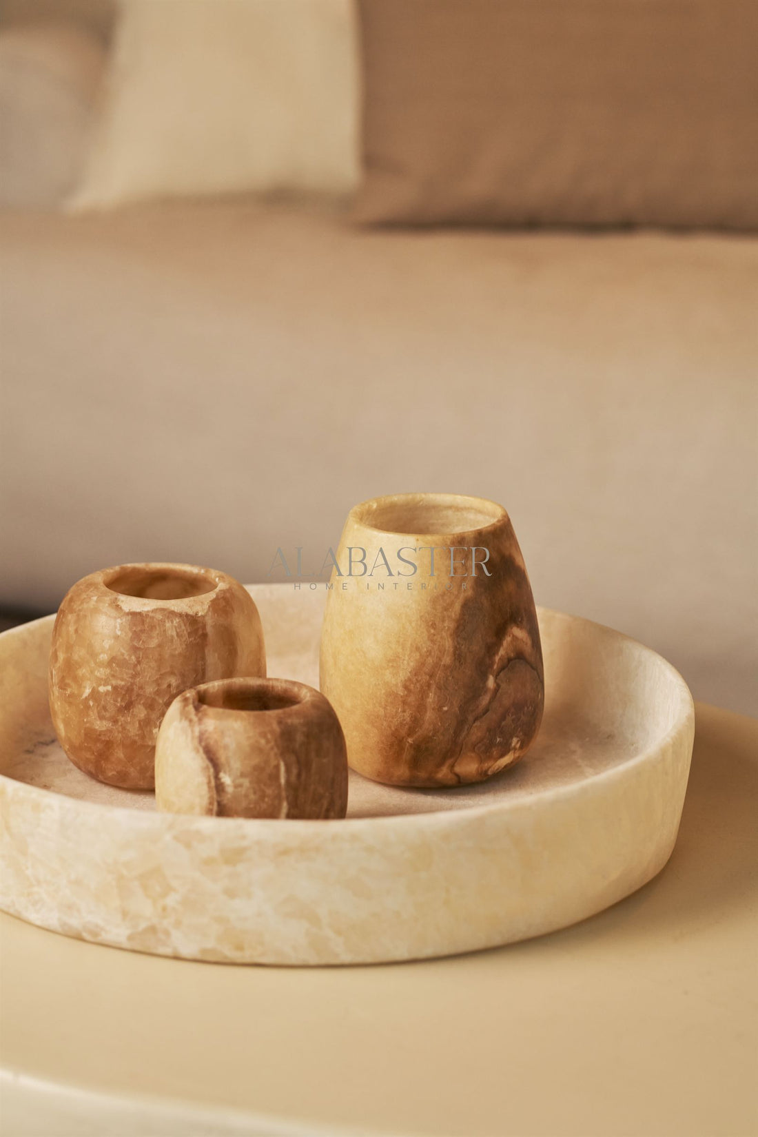 Cuenco de alabastro hecho a mano en piedra natural blanco-marrón, apto para pedidos empresariales