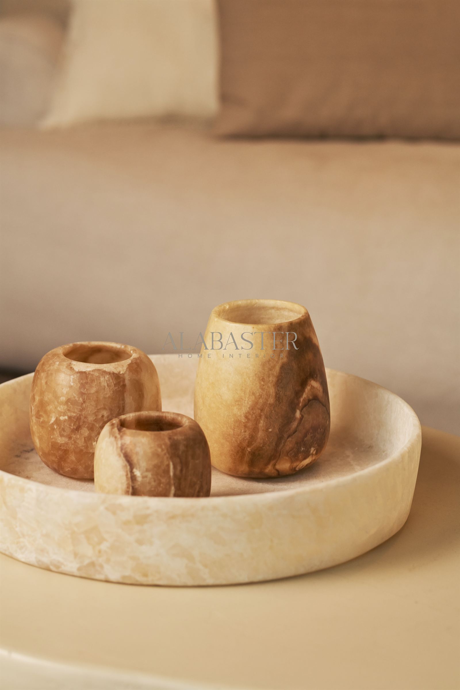 Cuenco de alabastro hecho a mano en piedra natural blanco-marrón, apto para pedidos empresariales