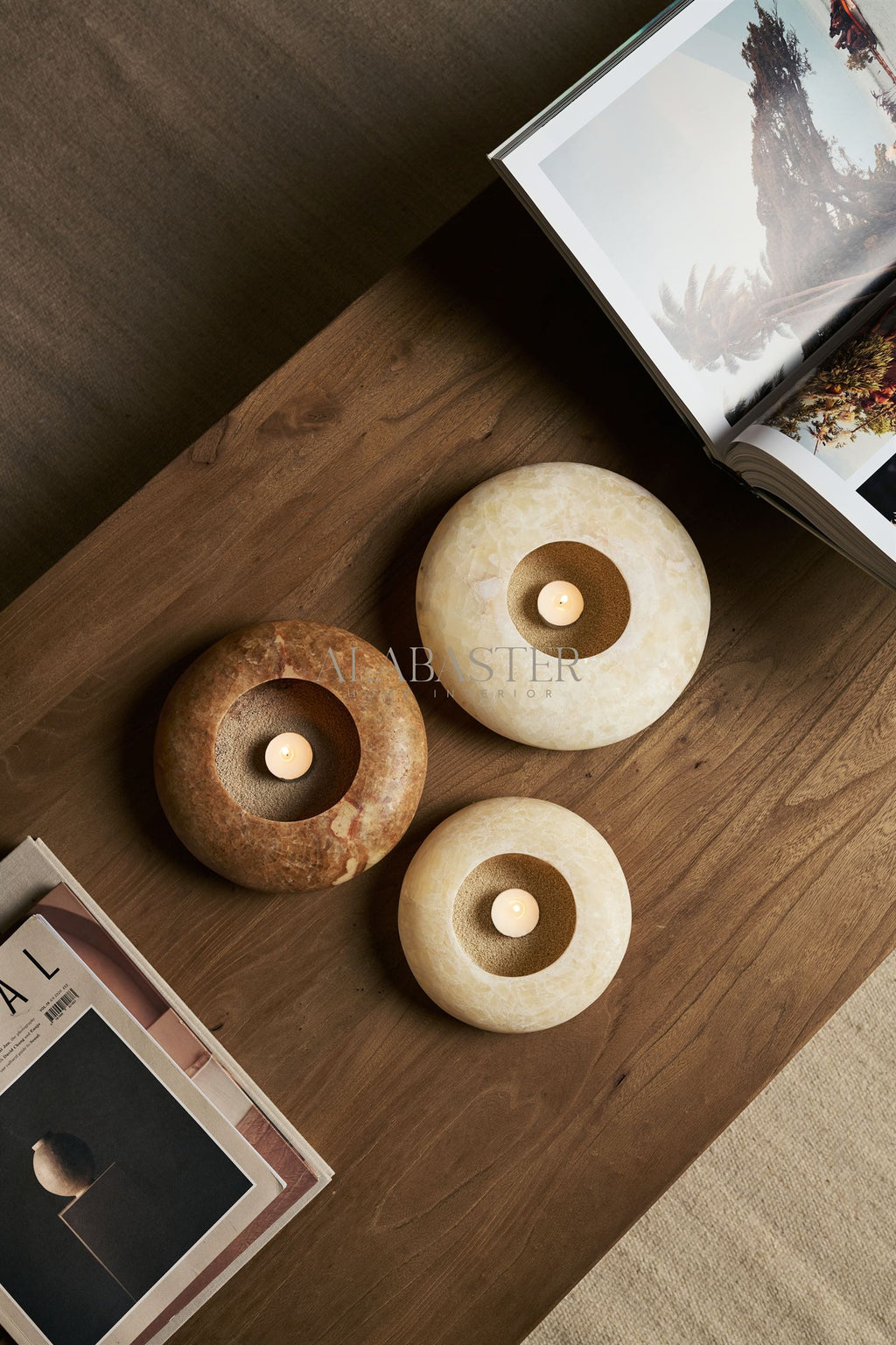 Alabaster Teelichthalter Frisbee