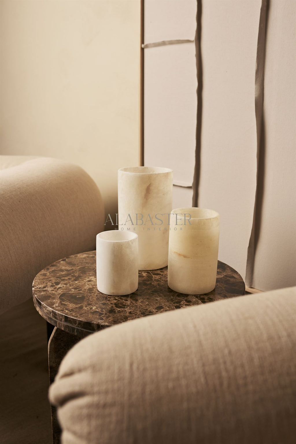 Alabaster waxinelichthouder cilinder