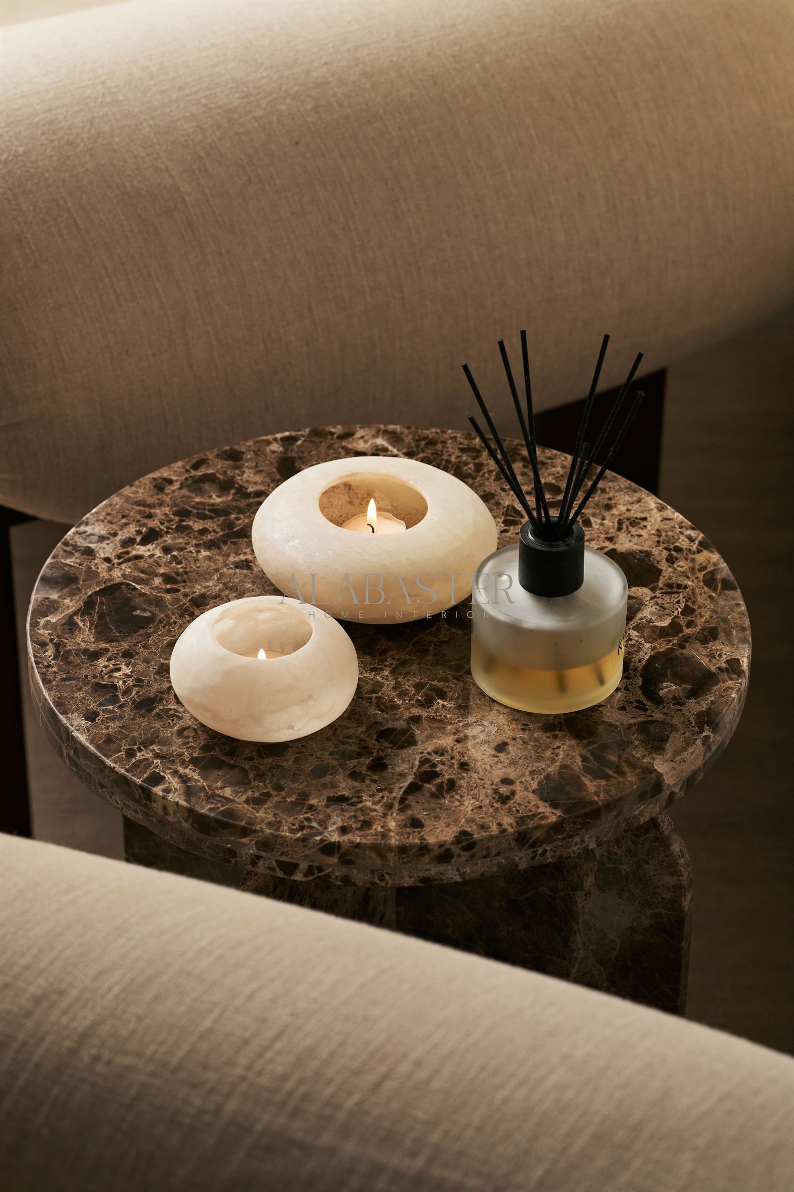 Alabaster waxinelichthouder frisbee