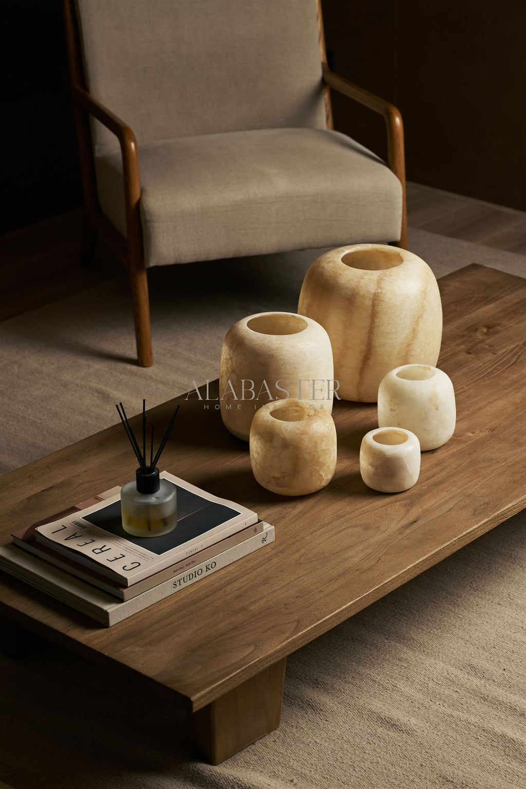 Alabaster Teelichthalter rund